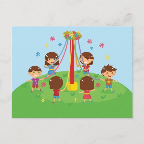 Children Dancing around Maypole Postcard