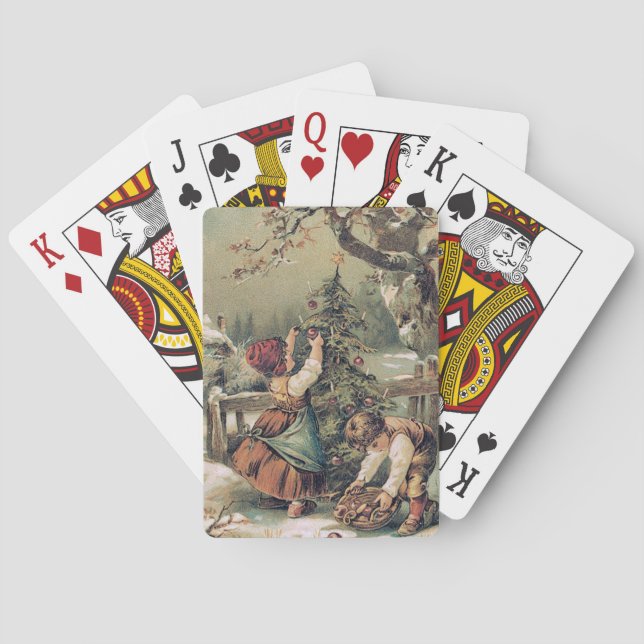 Children Decorating Christmas Tree Snow Poker Cards (Back)