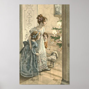 Children, Dog Looking At Tree Poster