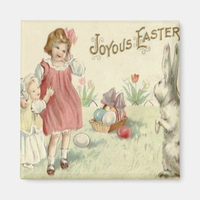 Children Easter Bunny Basket Colored Eggs Magnet (Front)