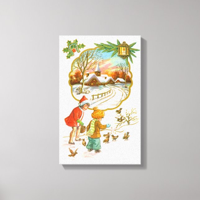 Children feeding the birds canvas print (Front)