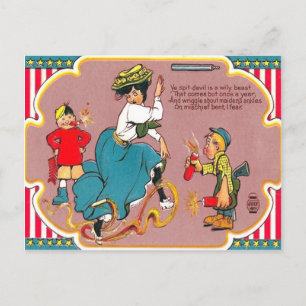Children Fireworks Prank Woman Postcard
