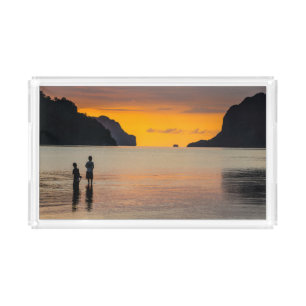 Children Fishing At Sunset Acrylic Tray