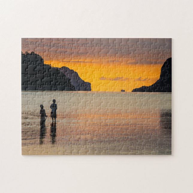 Children Fishing At Sunset Jigsaw Puzzle (Horizontal)
