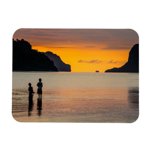 Children Fishing At Sunset Magnet (Horizontal)