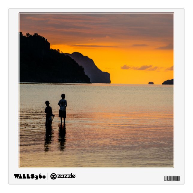 Children Fishing At Sunset Wall Decal (Front)