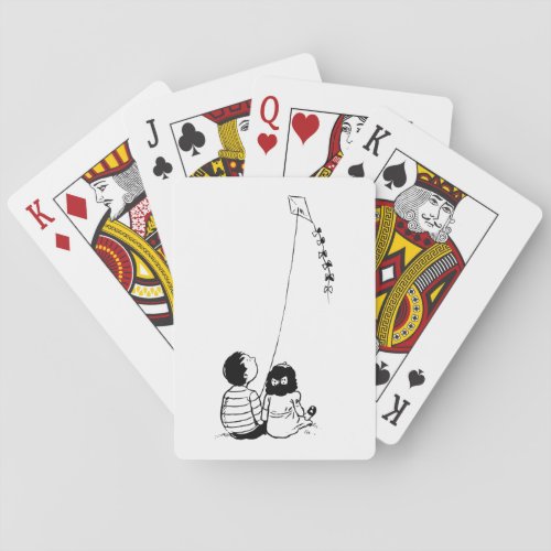 Children Flying A Kite Playing Cards