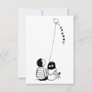 Children Flying Kite Silhouette Invitation