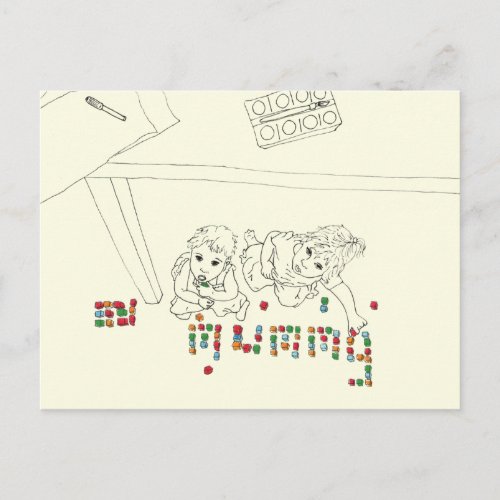 Children Funny Mummy Brick Line Drawing From Above Postcard