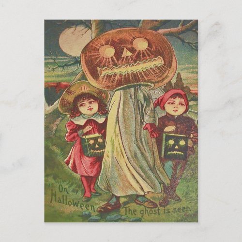 Children Ghost Jack O Lantern Pumpkin Postcard