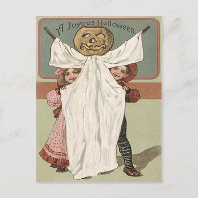 Children Ghost Jack O' Lantern Pumpkin Postcard (Front)