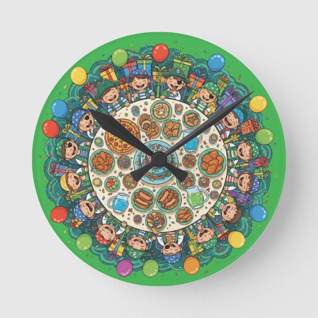 Children Green Pirate Costume Party Round Clock (Front)