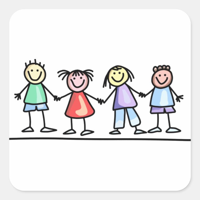 Children Hand in Hand Square Sticker (Front)