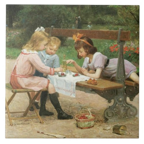 Children Having Afternoon Tea in the Park Ceramic Tile
