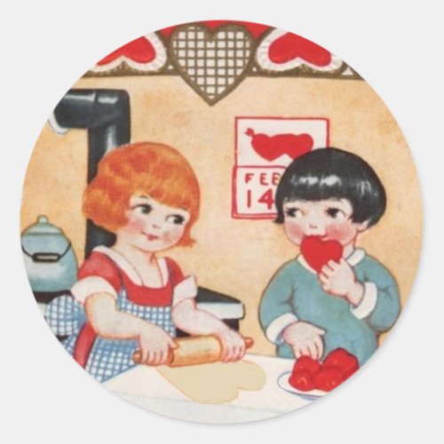Children  Heart Cookies Vintage Valentine Sticker