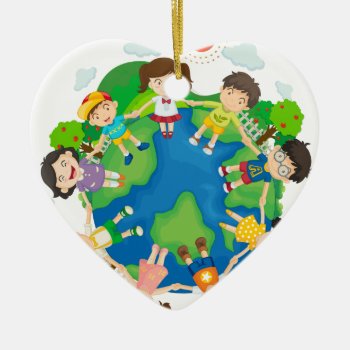 Children Holding Hands Around The Earth Ceramic Ornament by GraphicsRF at Zazzle