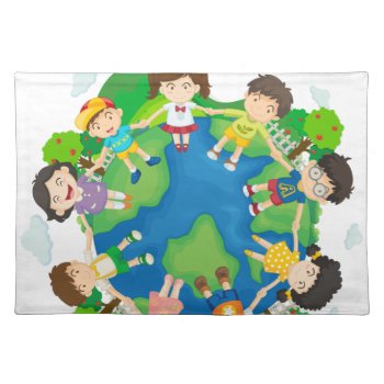 Children Holding Hands Around The Earth Cloth Placemat by GraphicsRF at Zazzle