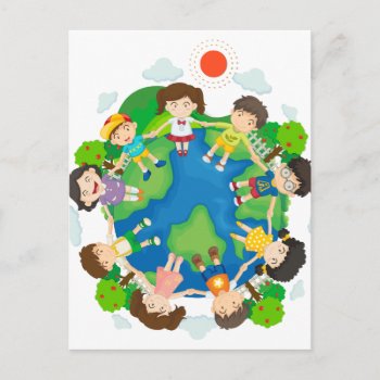 Children Holding Hands Around The Earth Postcard by GraphicsRF at Zazzle