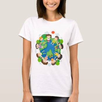 Children Holding Hands Around The Earth T-shirt by GraphicsRF at Zazzle