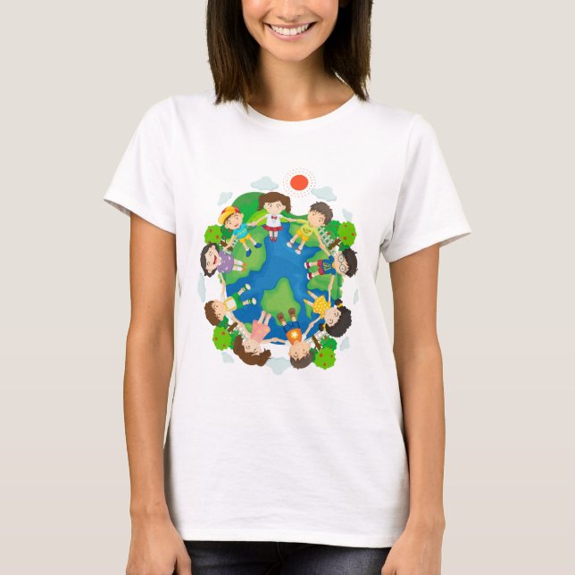 Children holding hands around the earth T-Shirt (Front)
