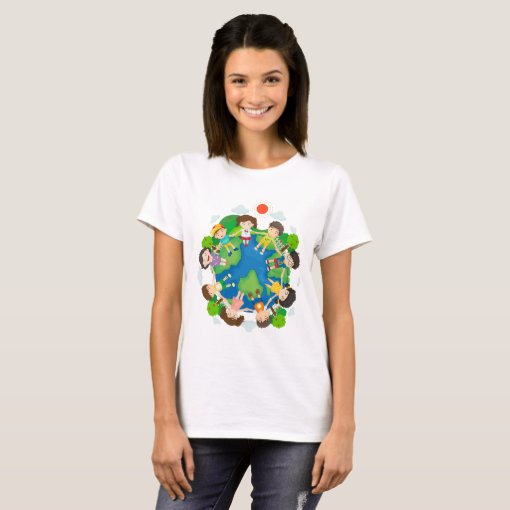 Children holding hands around the earth T-Shirt | Zazzle