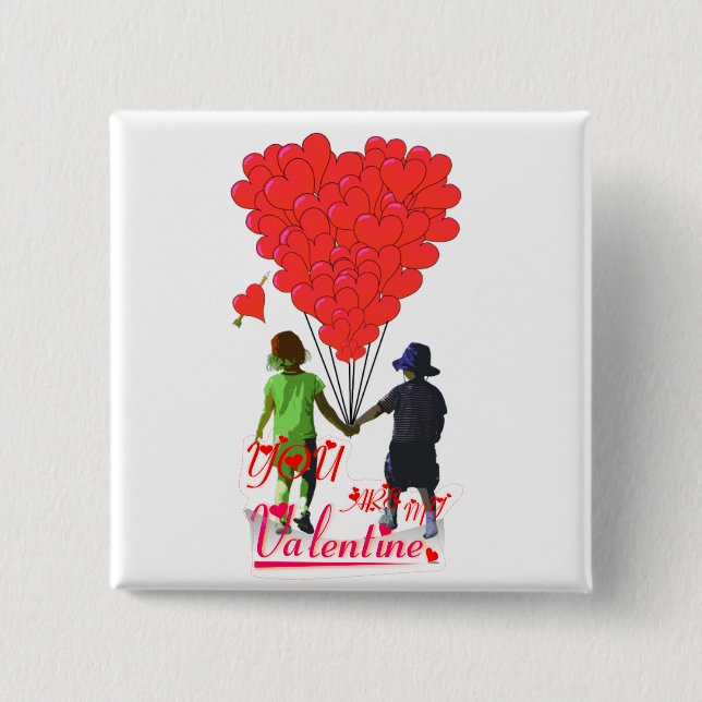 Children holding hands & heart shaped balloons pinback button (Front)