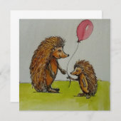 Children illustration hedgehogs holding a balloon (Front/Back)