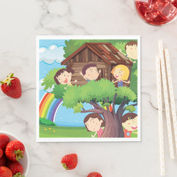 Children In A Treehouse Napkins by spudcreative at Zazzle