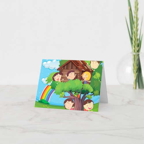 Children In A Treehouse Thank You Card