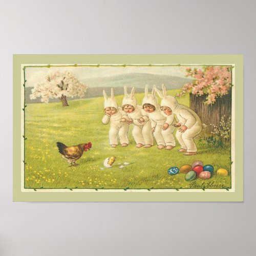 Children in Bunny Suits Easter Poster