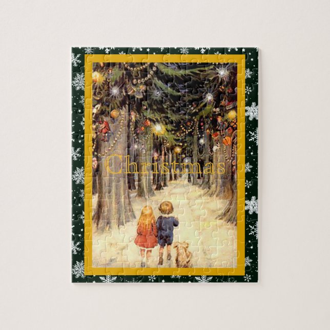 Children in Christmas Lane Jigsaw Puzzle (Vertical)