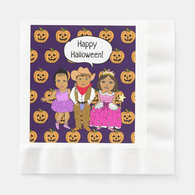 Children in Costumes Halloween Party Napkins (Front)