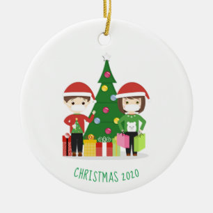 Children in Face Masks Christmas 2020 Ceramic Ornament