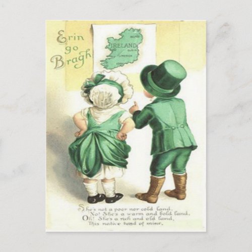 Children Irish Map Erin Go Bragh Postcard