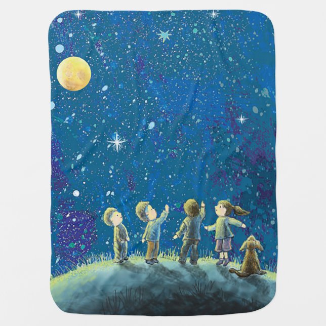 Children Looking At Night Sky Baby Blanket (Front)