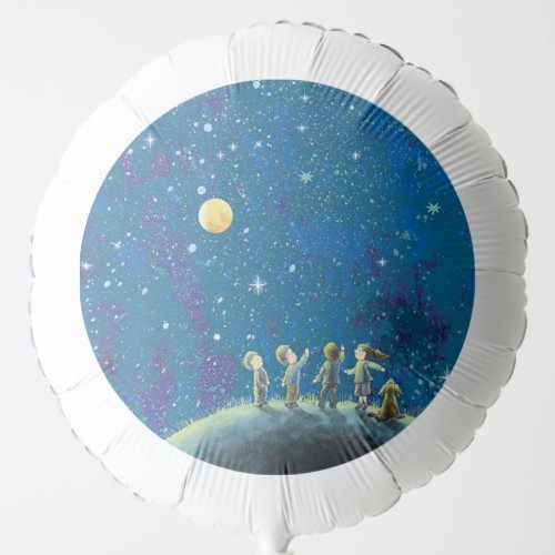 Children Looking At Night Sky  Balloon