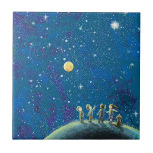 Children Looking At Night Sky Ceramic Tile