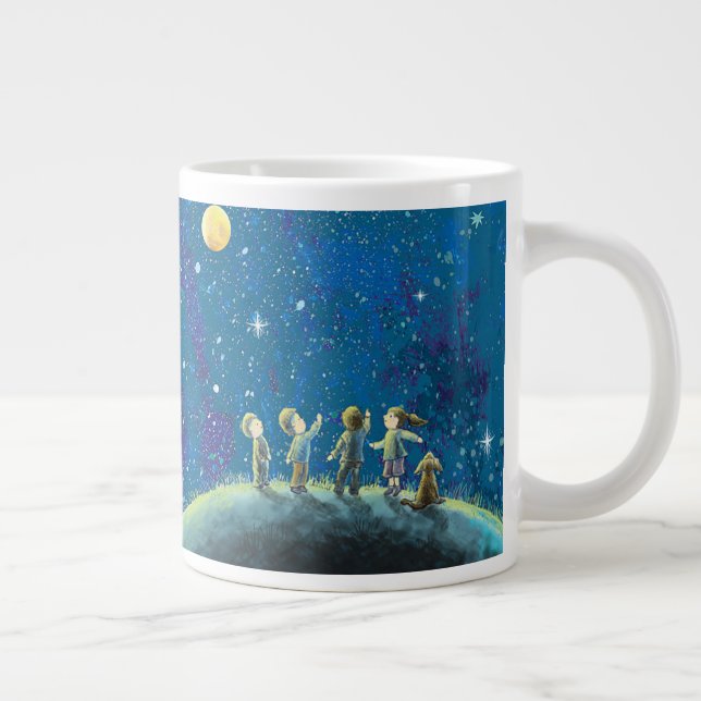 Children Looking At Night Sky Giant Coffee Mug (Right)