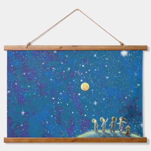 Children Looking At Night Sky Hanging Tapestry