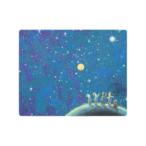 Children Looking At Night Sky Metal Print