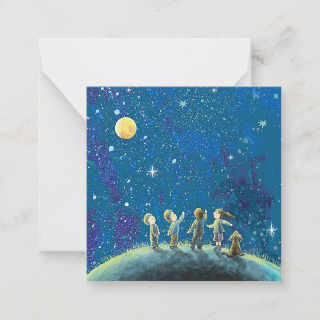 Children Looking At Night Sky  Note Card (Front)
