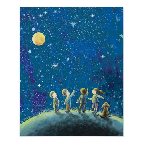 Children Looking At Night Sky  Poster