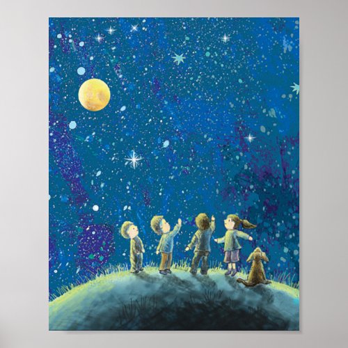 Children Looking At Night Sky  Poster