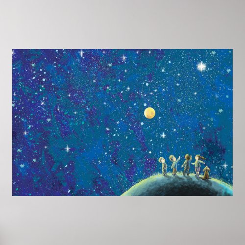 Children Looking At Night Sky  Poster