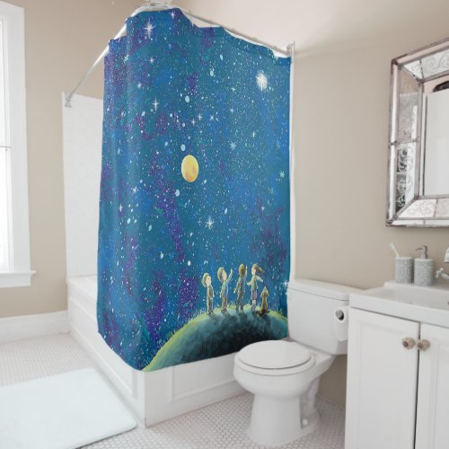 Children Looking At Night Sky   Shower Curtain