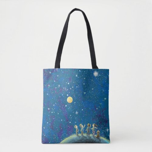 Children Looking At Night Sky   Tote Bag