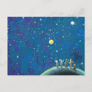 Children Looking At Night Starry Sky Postcard