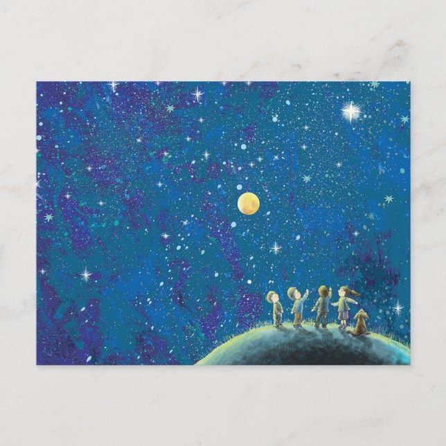 Children Looking At Night Starry Sky  Postcard (Front)