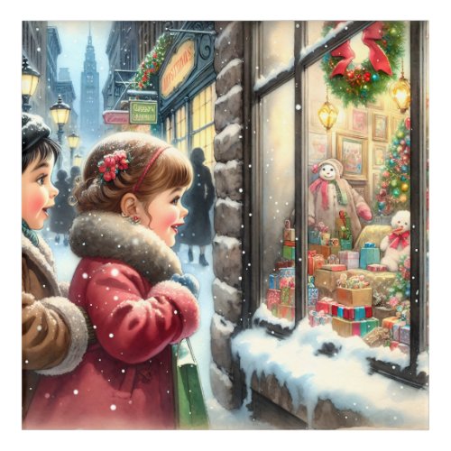 Children Looking into a Christmas Window Holiday Acrylic Print
