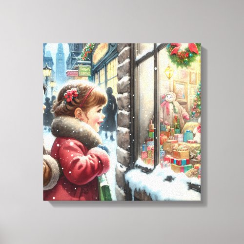 Children Looking into a Christmas Window Holiday Canvas Print